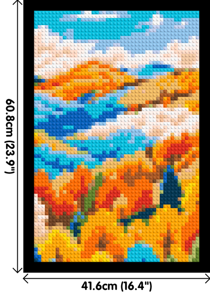 Vibrant Autumn Mountain Forest Illustration - Brick Art Mosaic Kit 2x3 large