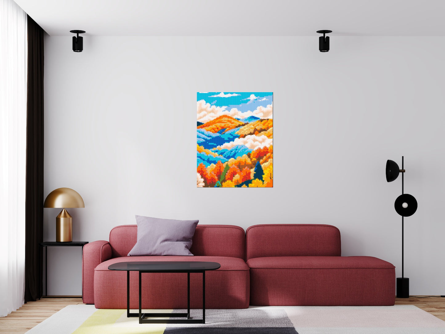 Vibrant Autumn Mountain Forest Illustration - Brick Art Mosaic Kit 4x5 large