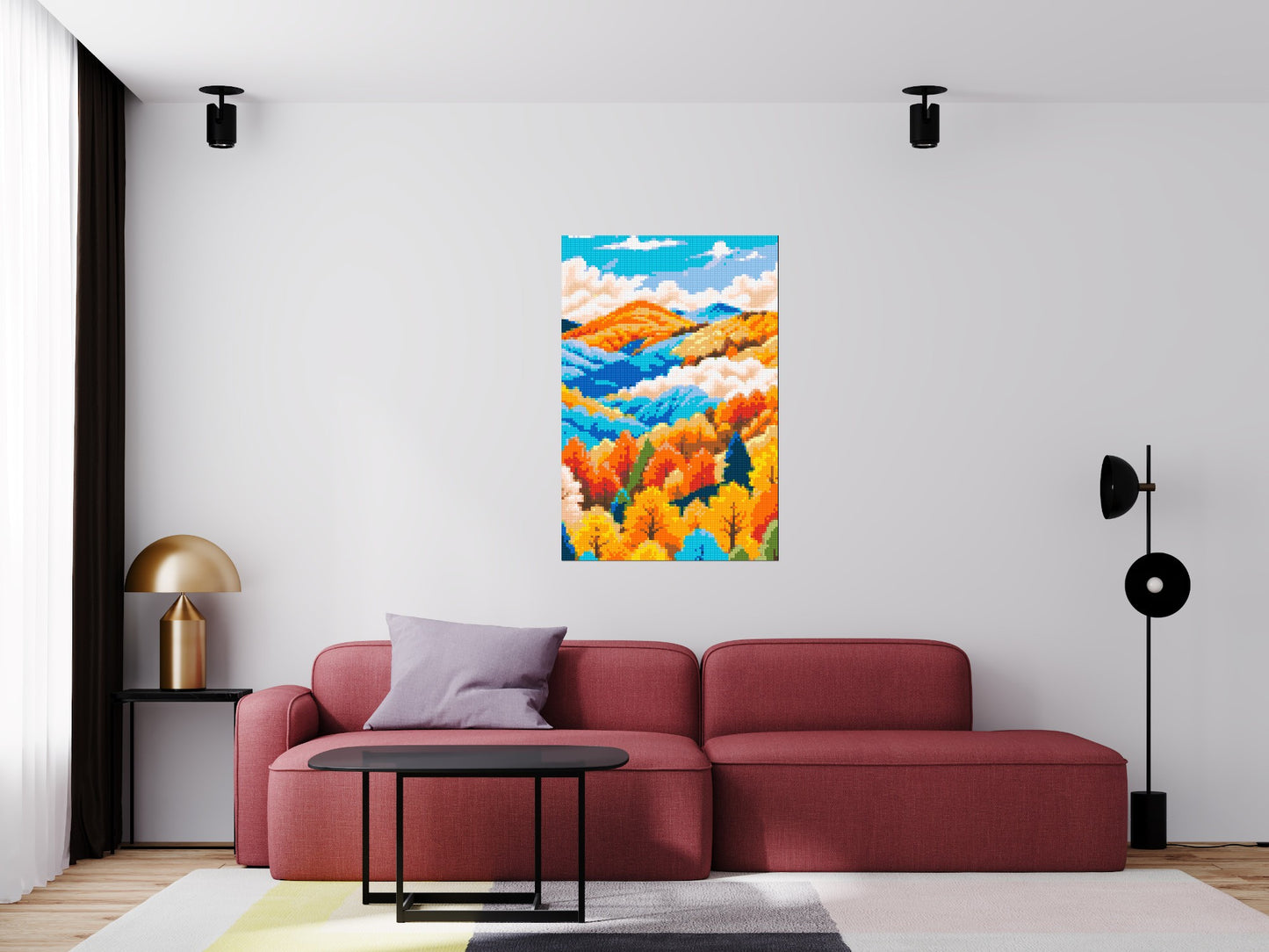 Vibrant Autumn Mountain Forest Illustration - Brick Art Mosaic Kit 4x6 large