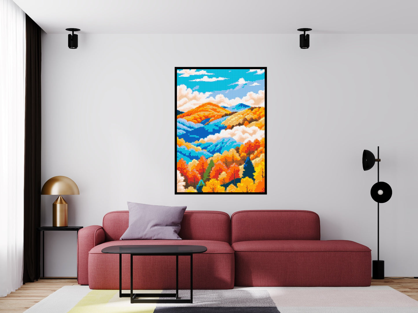 Vibrant Autumn Mountain Forest Illustration - Brick Art Mosaic Kit 5x7 large