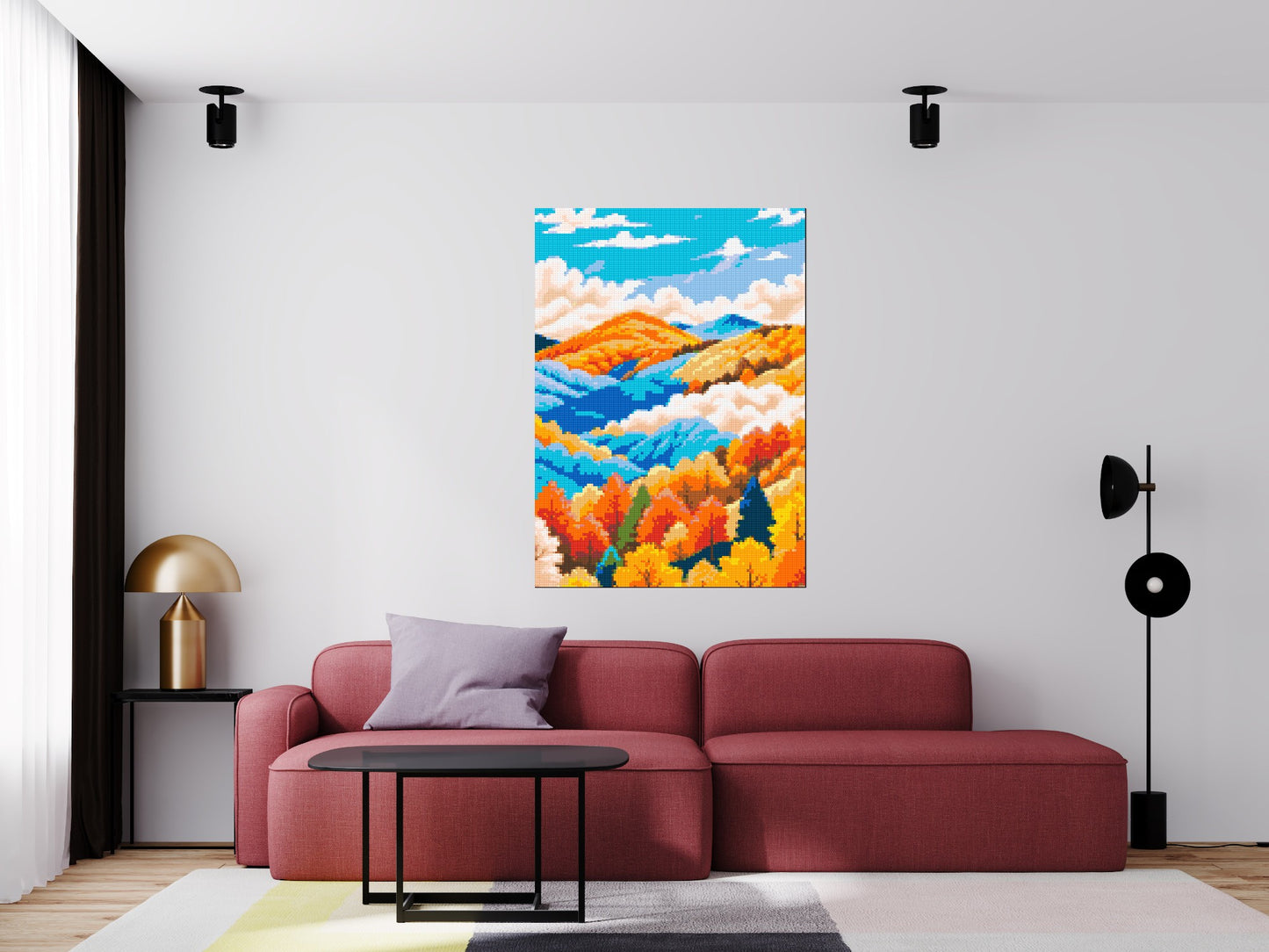 Vibrant Autumn Mountain Forest Illustration - Brick Art Mosaic Kit 5x7 large