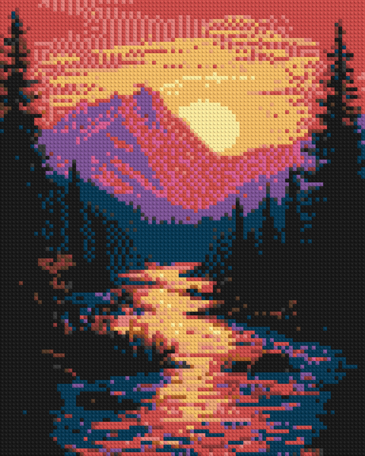 Sunset Mountain River Pixel Art - Brick Art Mosaic Kit 4x5 large