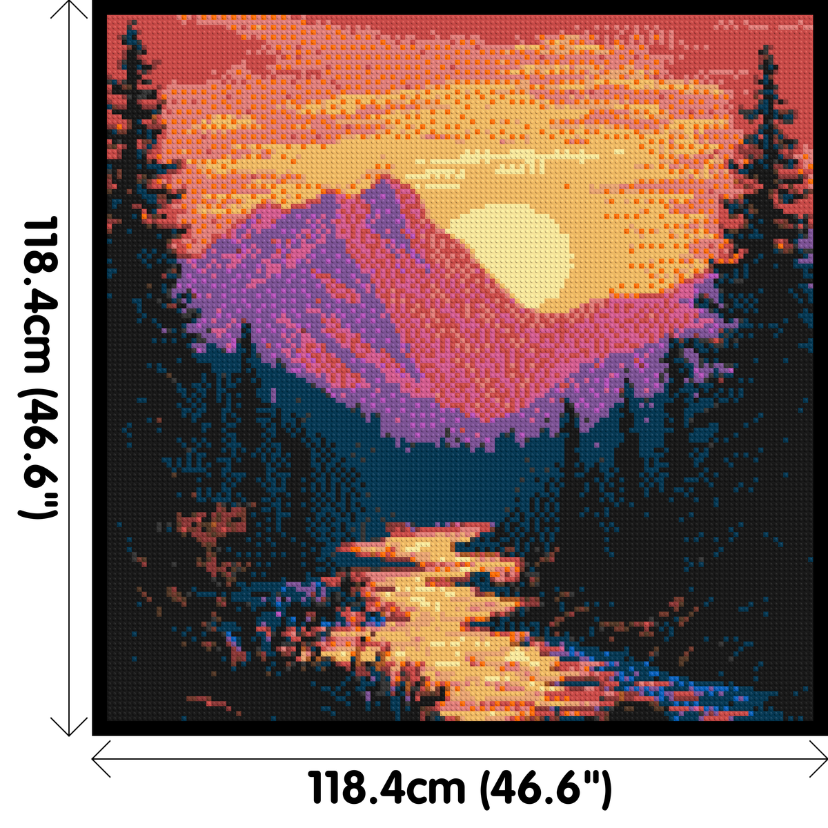 Sunset Mountain River Pixel Art - Brick Art Mosaic Kit 6x6 large