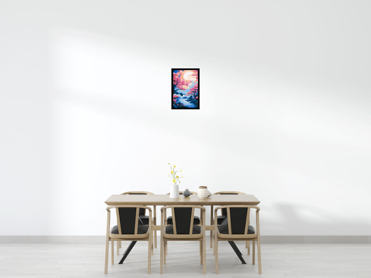 Cherry Blossom Trees and Glowing Moon Japanese Art - Brick Art Mosaic Kit 2x3 scene with frame