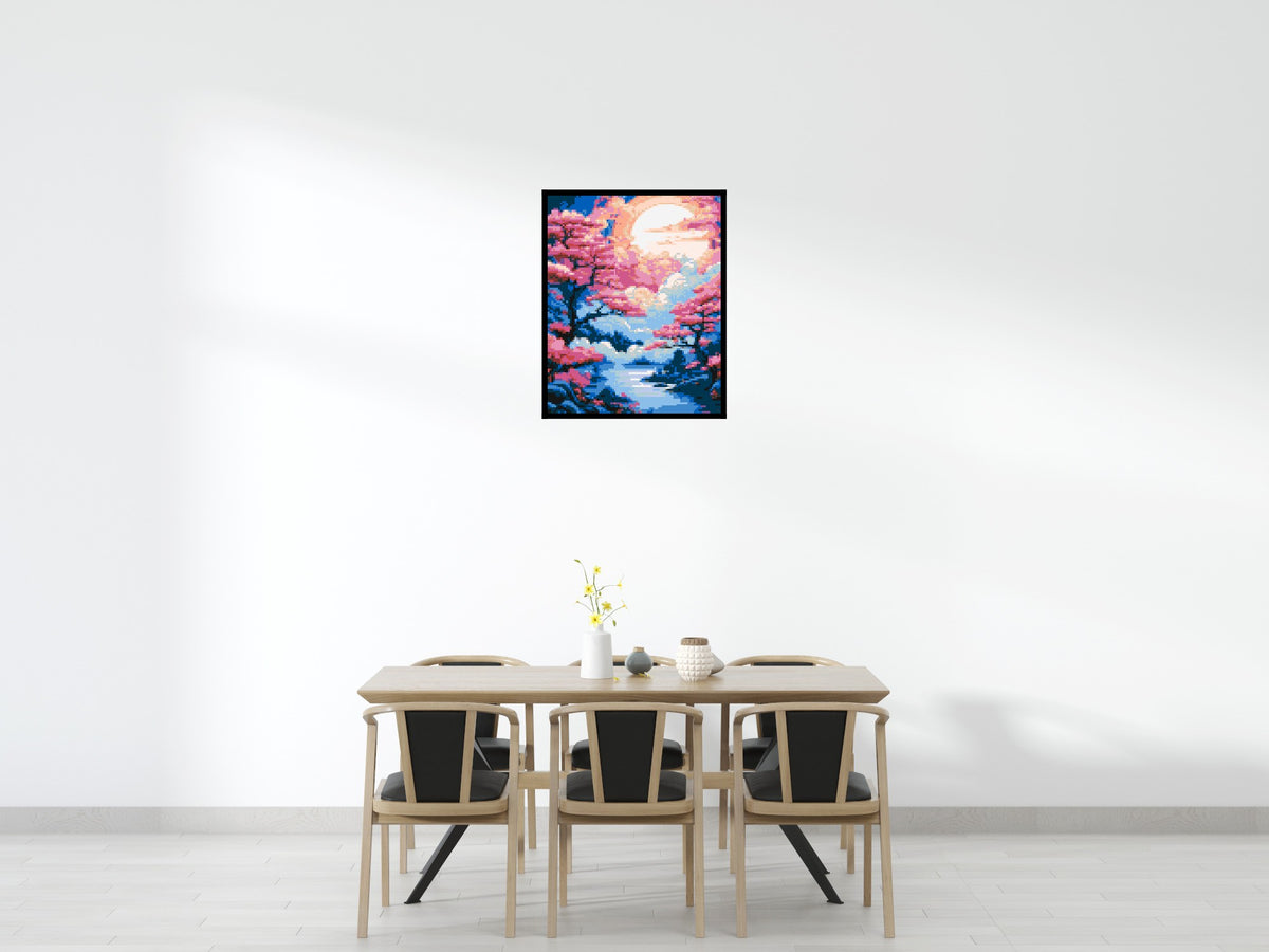 Cherry Blossom Trees and Glowing Moon Japanese Art - Brick Art Mosaic Kit 4x5 large