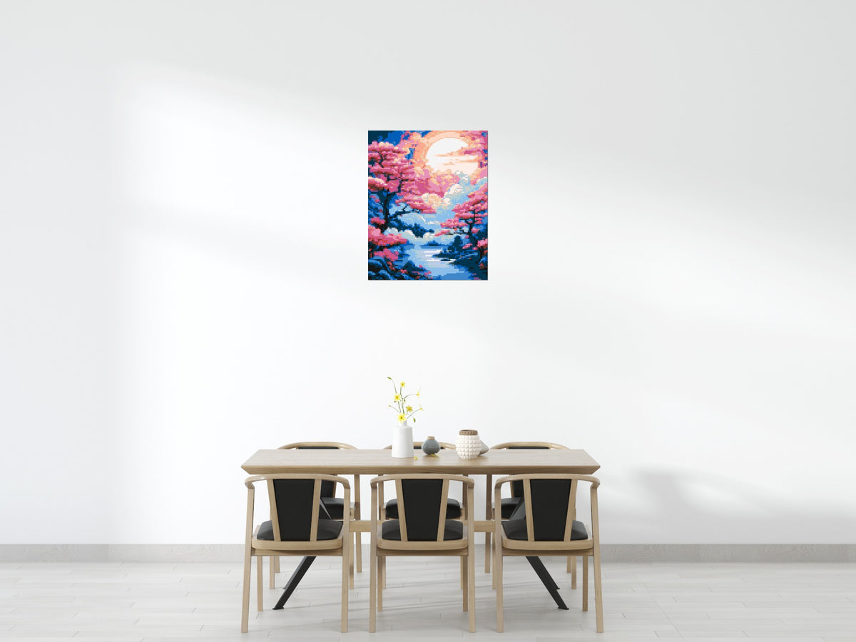 Cherry Blossom Trees and Glowing Moon Japanese Art - Brick Art Mosaic Kit 4x5 scene
