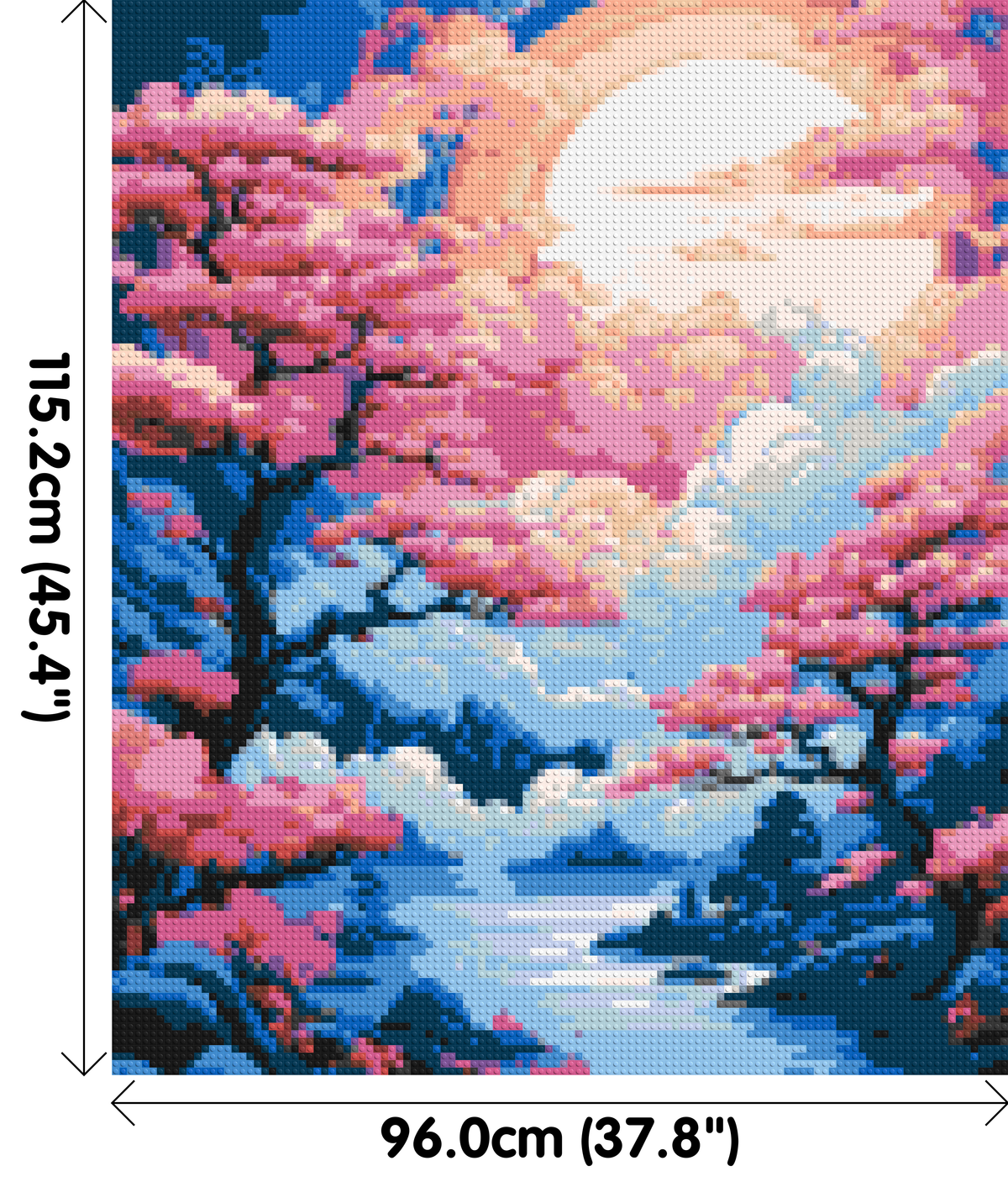 Cherry Blossom Trees and Glowing Moon Japanese Art - Brick Art Mosaic Kit 5x6 dimensions