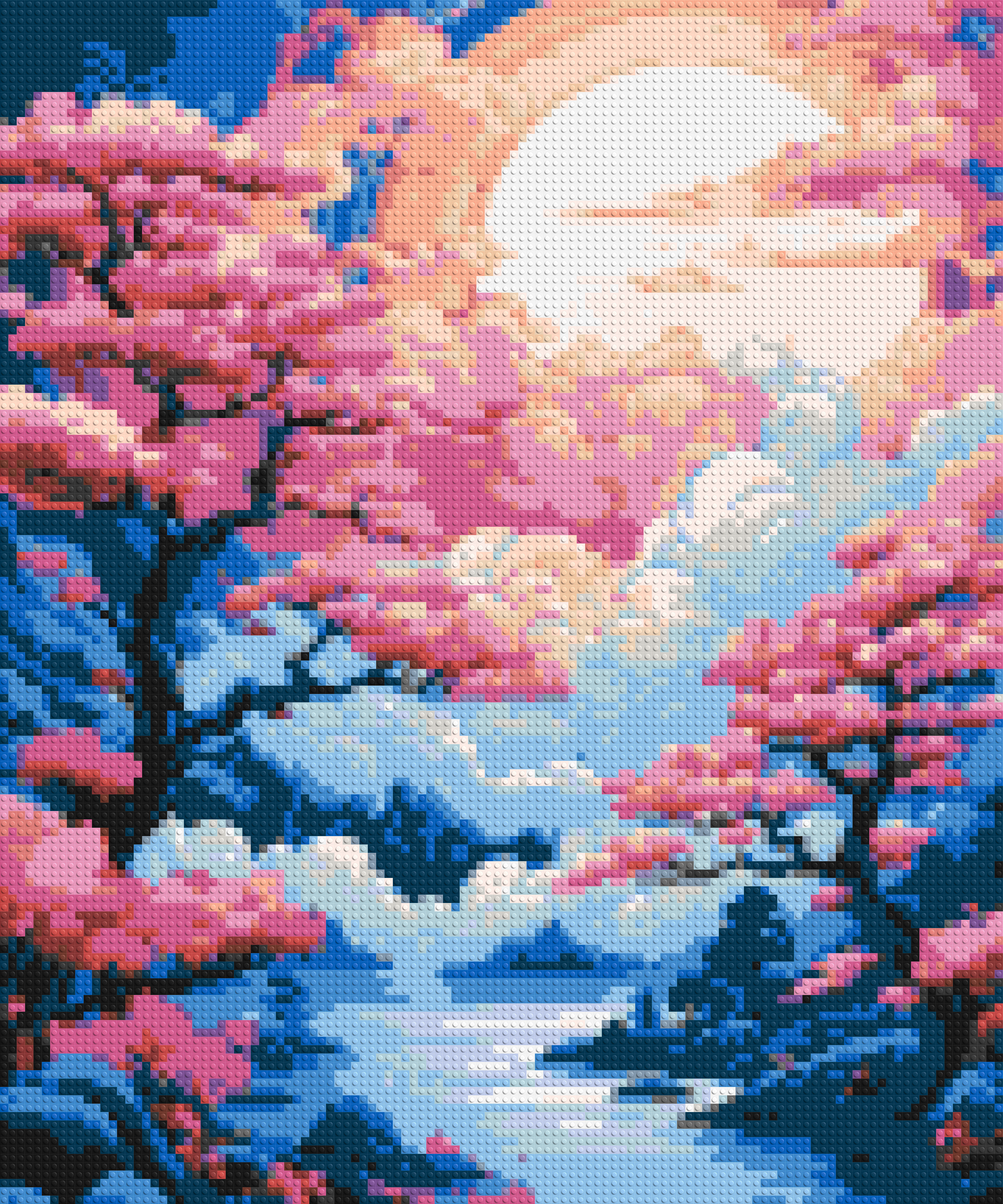 Cherry Blossom Trees and Glowing Moon Japanese Art - Brick Art Mosaic Kit 5x6 large
