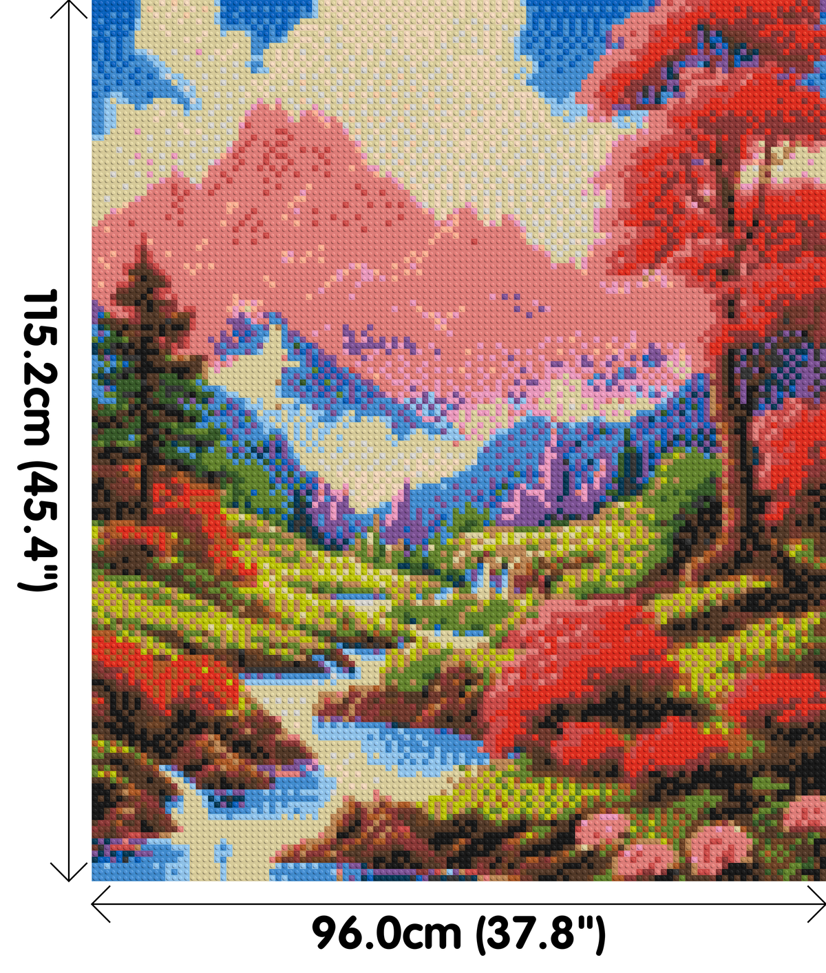 Pink Mountain Peaks and Cascading Waterfall Illustration - Brick Art Mosaic Kit 5x6 large