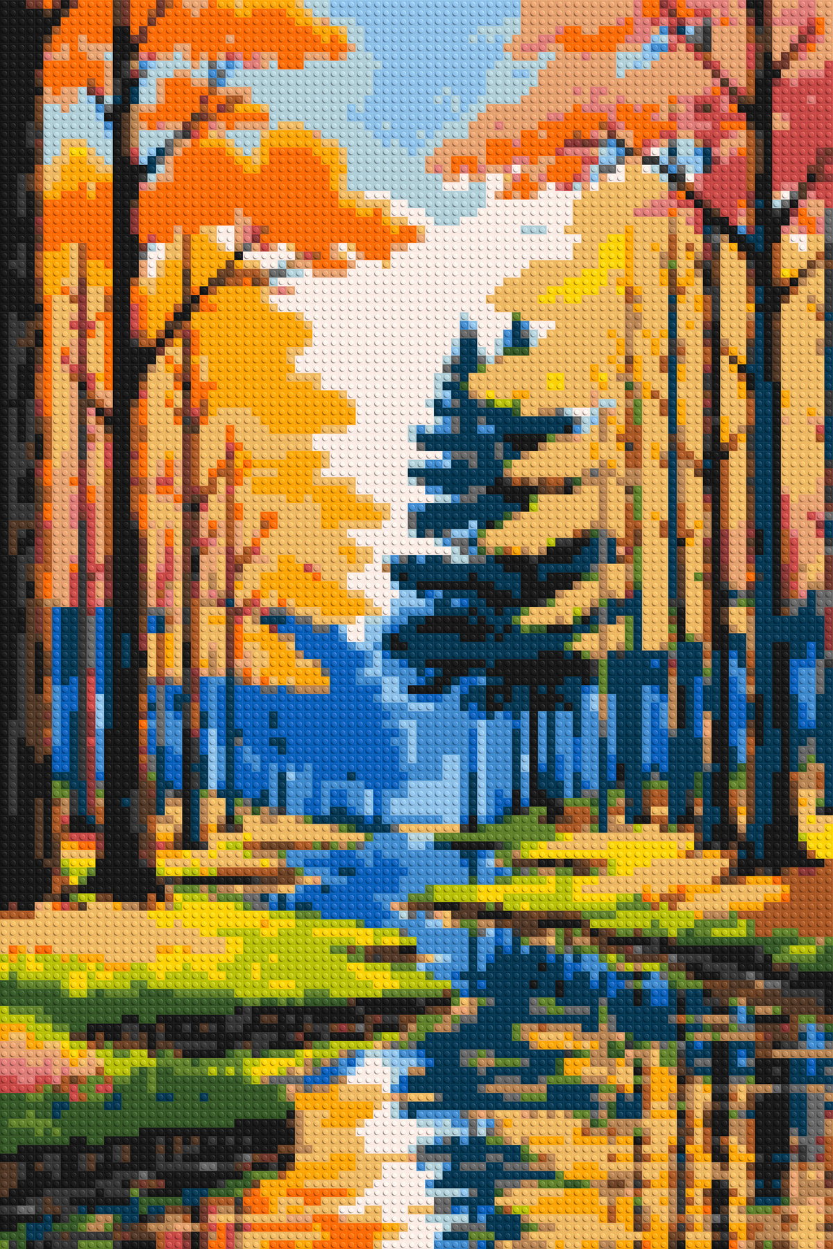 Autumn Forest River Reflection Illustration - Brick Art Mosaic Kit 4x6 large