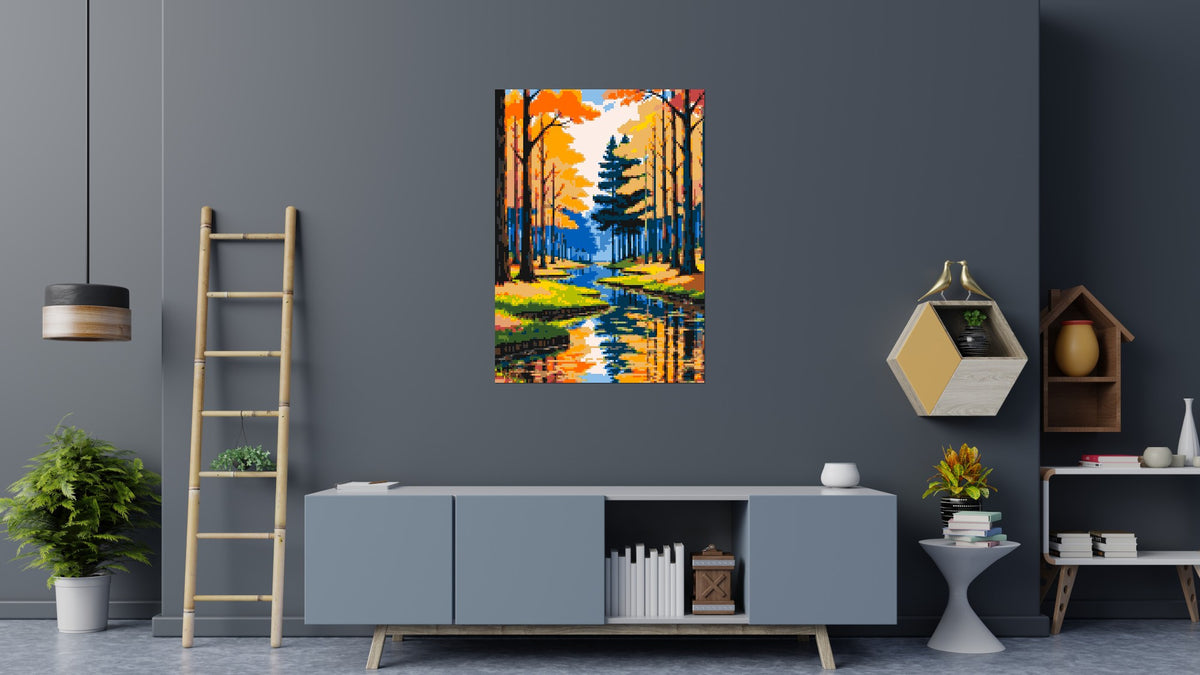 Autumn Forest River Reflection Illustration - Brick Art Mosaic Kit 5x7 large