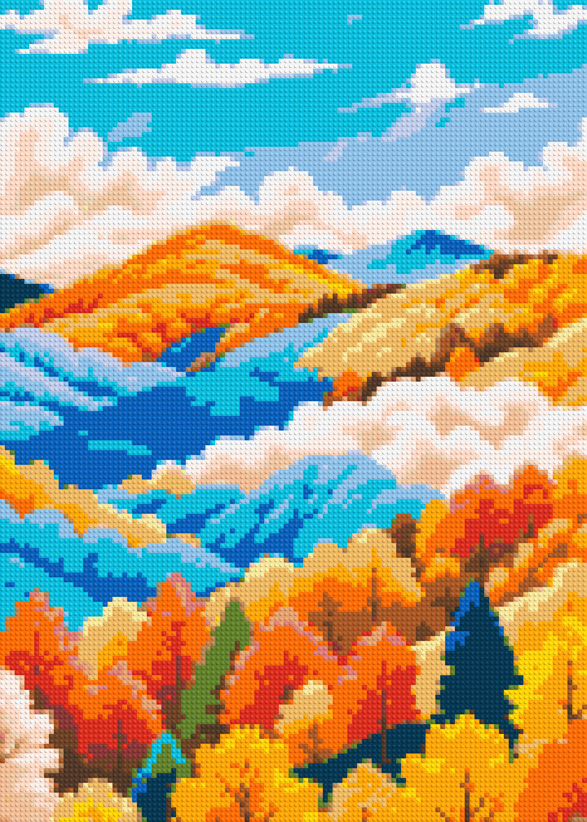 Vibrant Autumn Mountain Forest Illustration - Brick Art Mosaic Kit 5x7 large