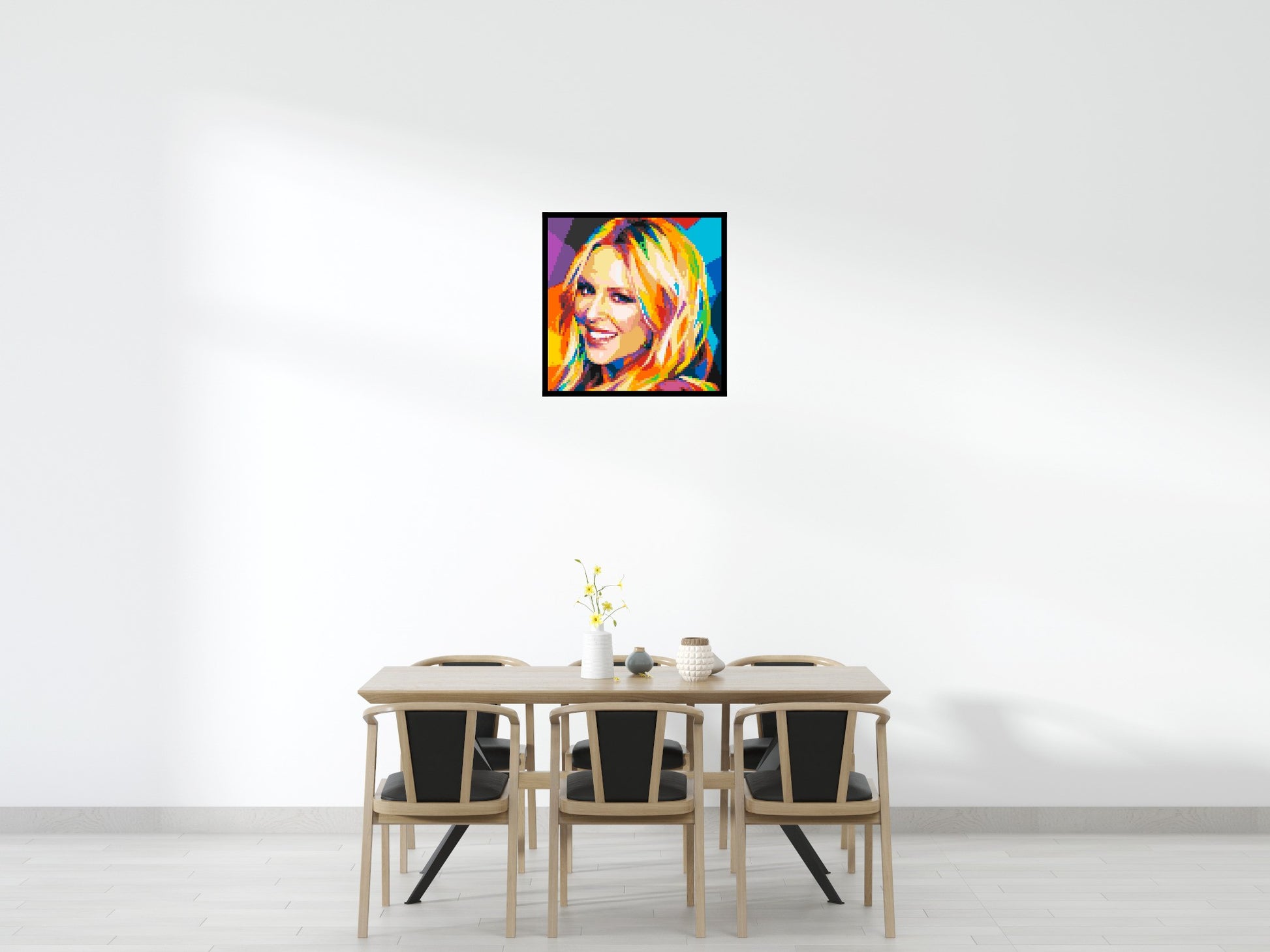Kylie Minogue Portrait Geometric Pop Art - Brick Art Mosaic Kit 4x4 scene with frame