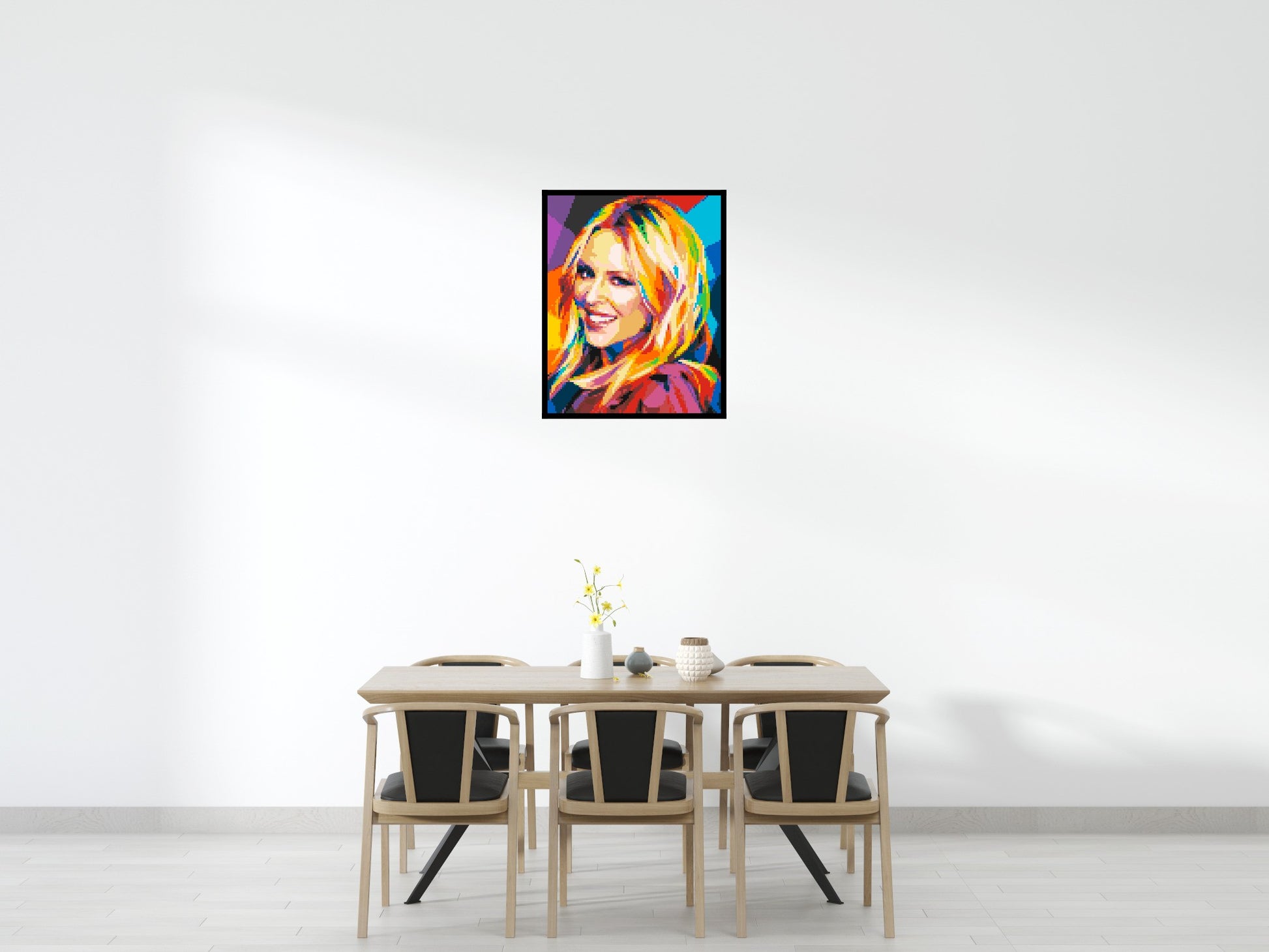 Kylie Minogue Portrait Geometric Pop Art - Brick Art Mosaic Kit 4x5 scene with frame
