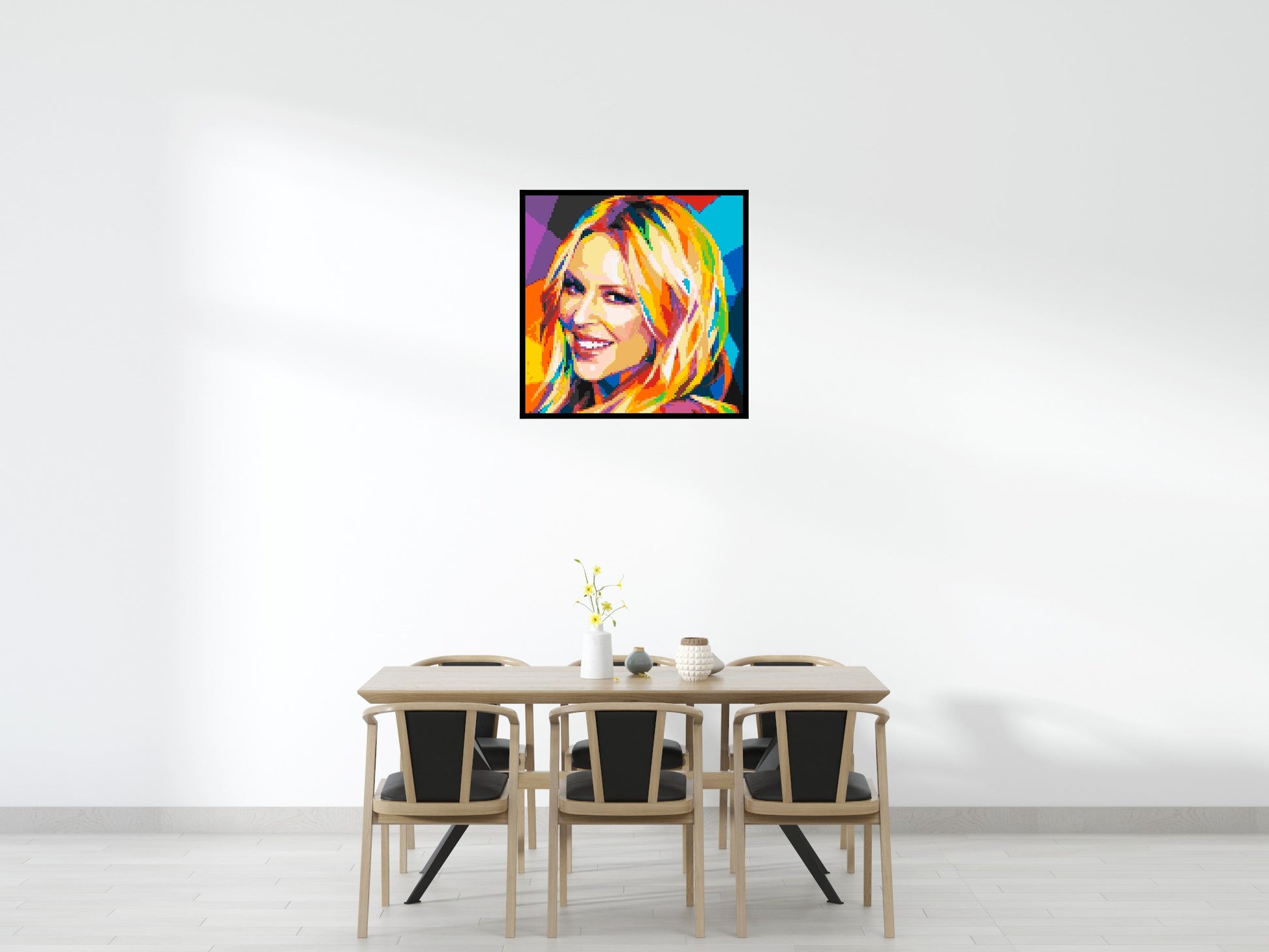 Kylie Minogue Portrait Geometric Pop Art - Brick Art Mosaic Kit 5x5 scene with frame