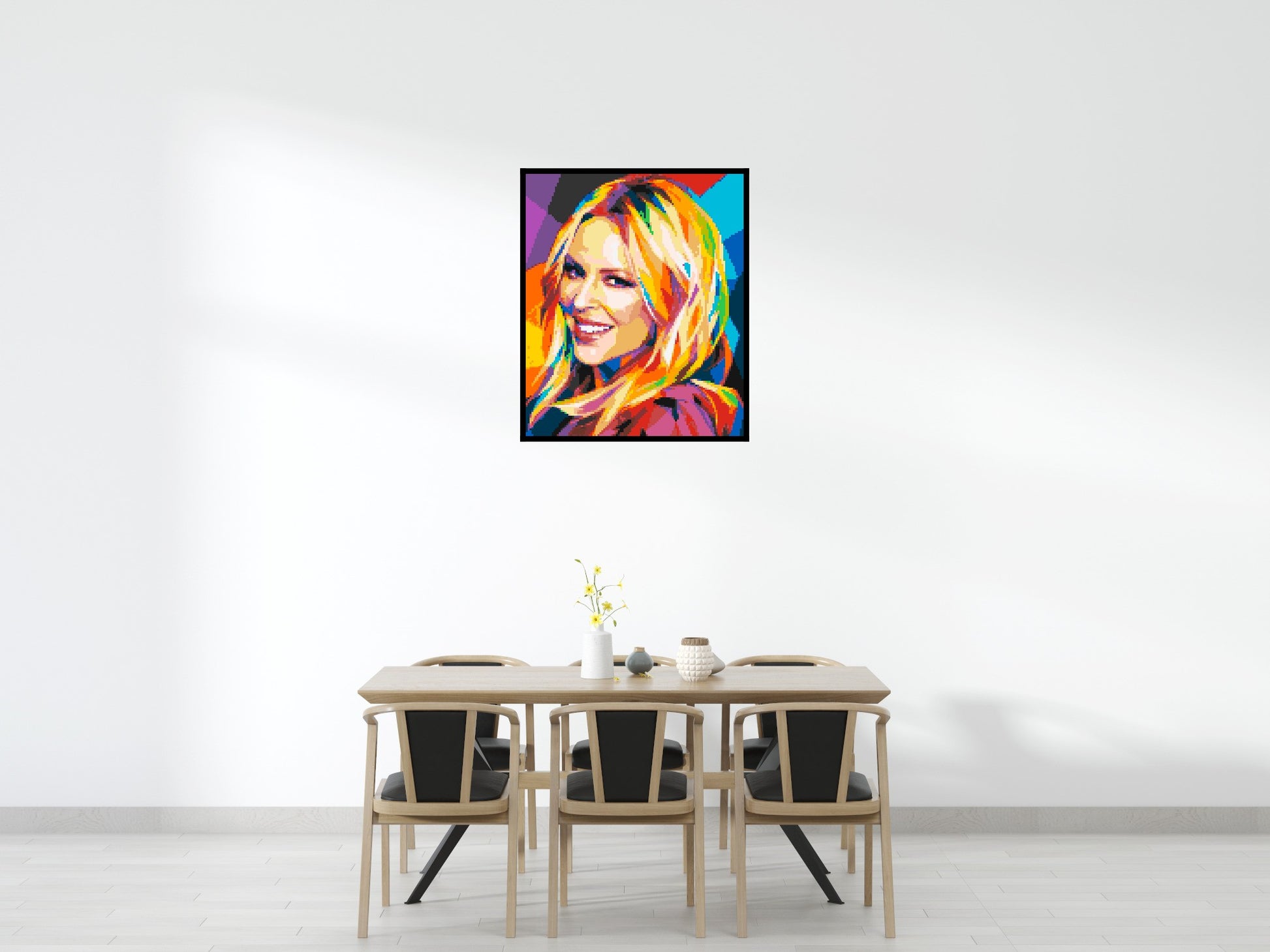 Kylie Minogue Portrait Geometric Pop Art - Brick Art Mosaic Kit 5x6 scene with frame