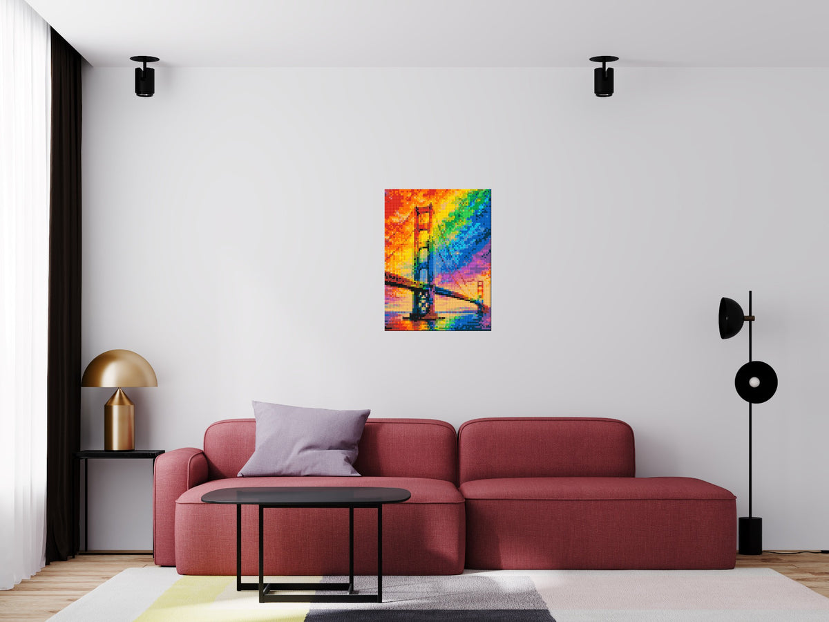 San Francisco Golden Gate Bridge Vibrant Post-Impressionist - Brick Art Mosaic Kit 3x4 scene