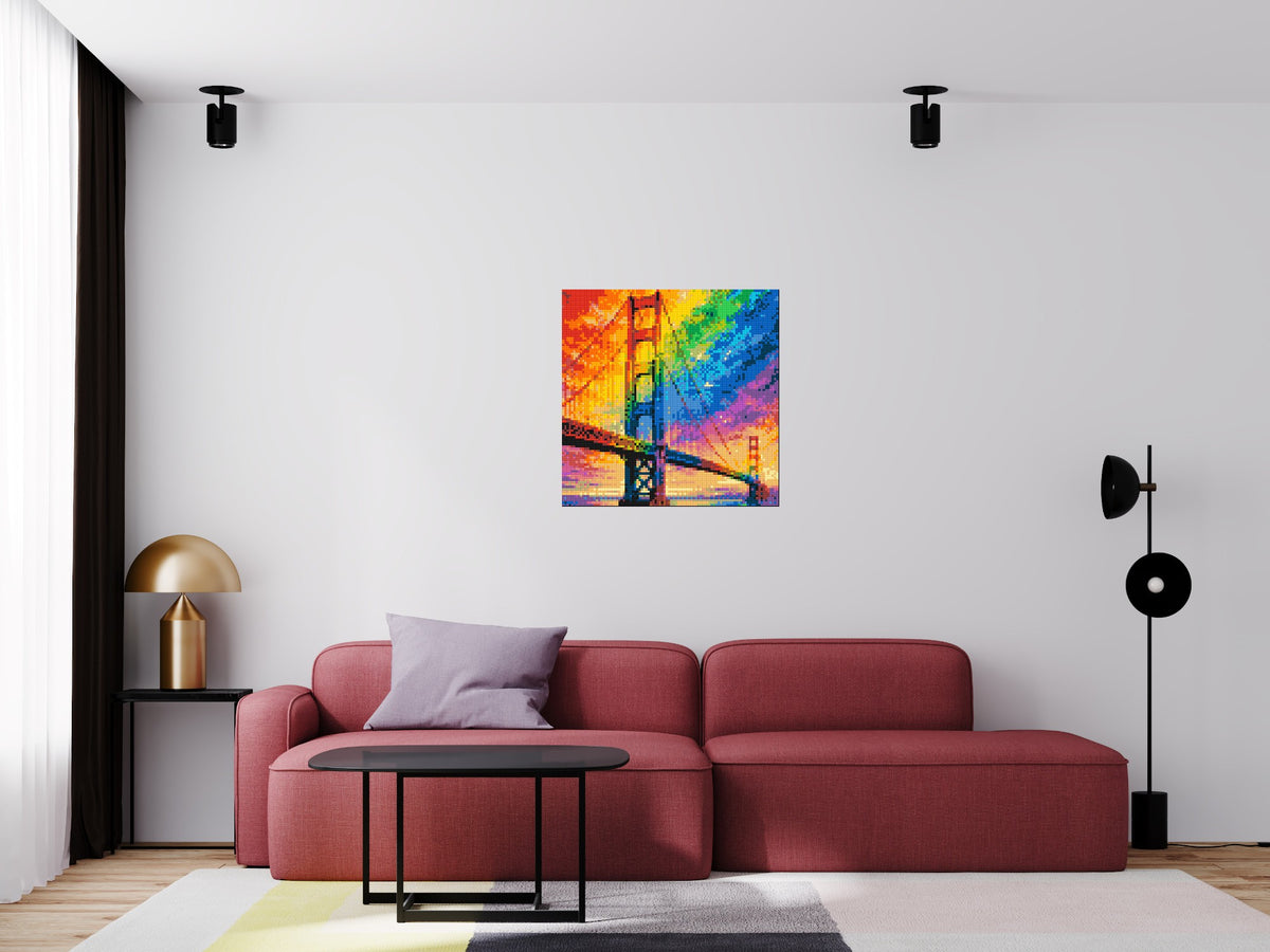 San Francisco Golden Gate Bridge Vibrant Post-Impressionist - Brick Art Mosaic Kit 4x4 scene