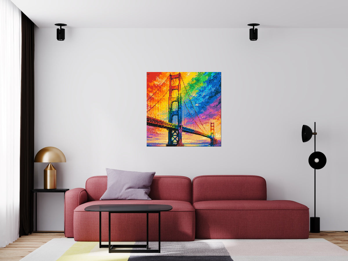 San Francisco Golden Gate Bridge Vibrant Post-Impressionist - Brick Art Mosaic Kit 5x5 scene