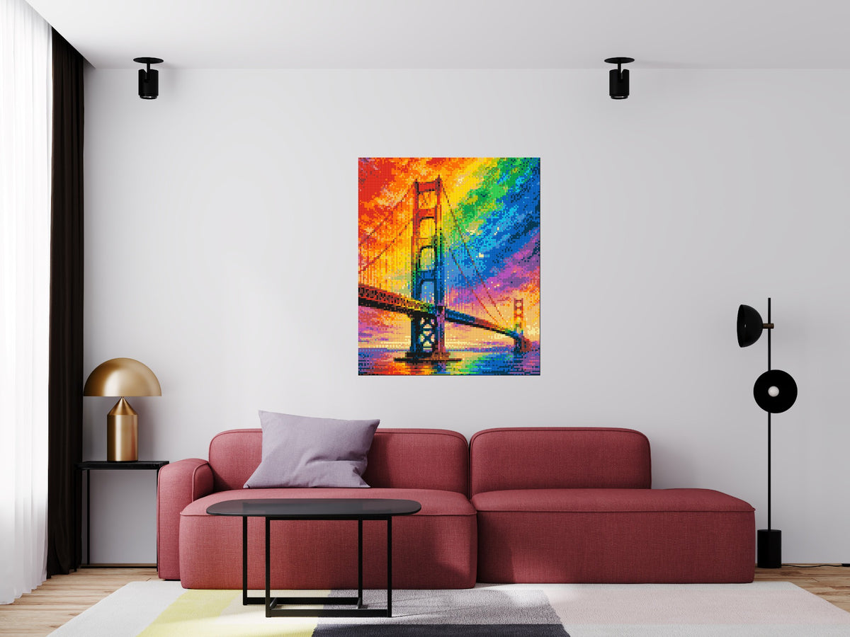 San Francisco Golden Gate Bridge Vibrant Post-Impressionist - Brick Art Mosaic Kit 5x6 scene