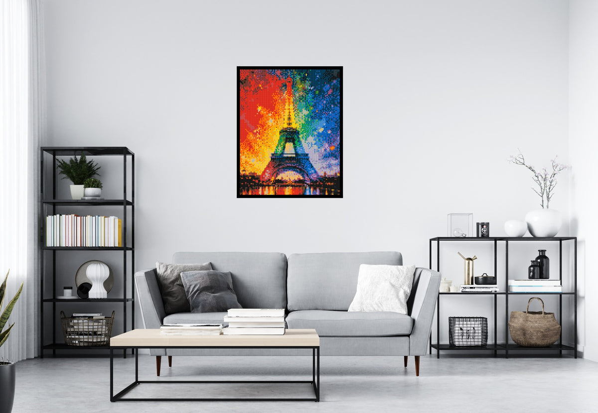 Paris Eiffel Tower Vibrant Post-Impressionist - Brick Art Mosaic Kit 4x5 scene with frame