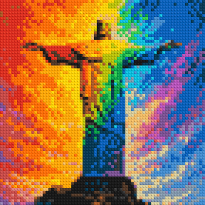 Brazil's Rio de Janeiro Christ the Redeemer Vibrant Post-Impressionist - Brick Art Mosaic Kit 3x3 large