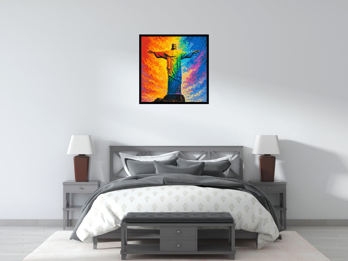 Brazil's Rio de Janeiro Christ the Redeemer Vibrant Post-Impressionist - Brick Art Mosaic Kit 4x4 scene with frame