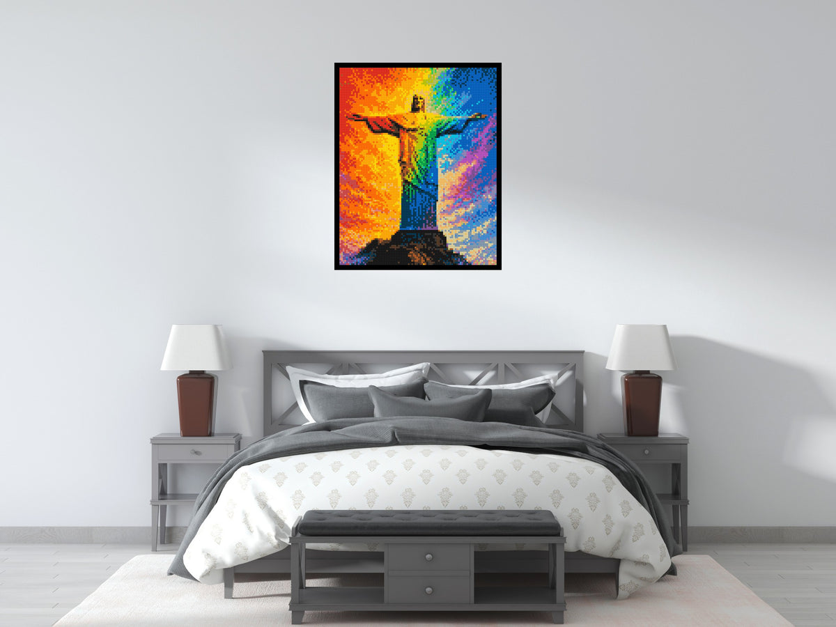 Brazil's Rio de Janeiro Christ the Redeemer Vibrant Post-Impressionist - Brick Art Mosaic Kit 4x5 scene with frame