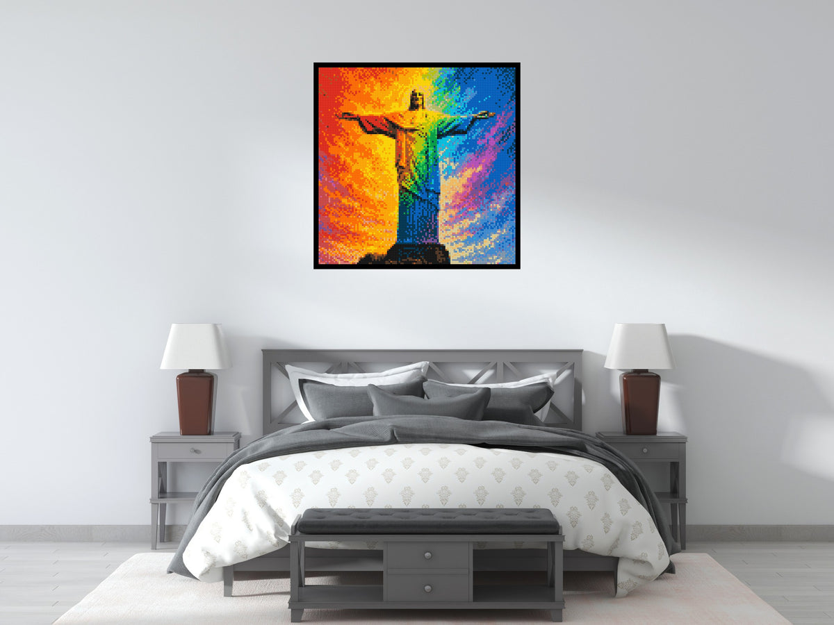 Brazil's Rio de Janeiro Christ the Redeemer Vibrant Post-Impressionist - Brick Art Mosaic Kit 5x5 scene with frame