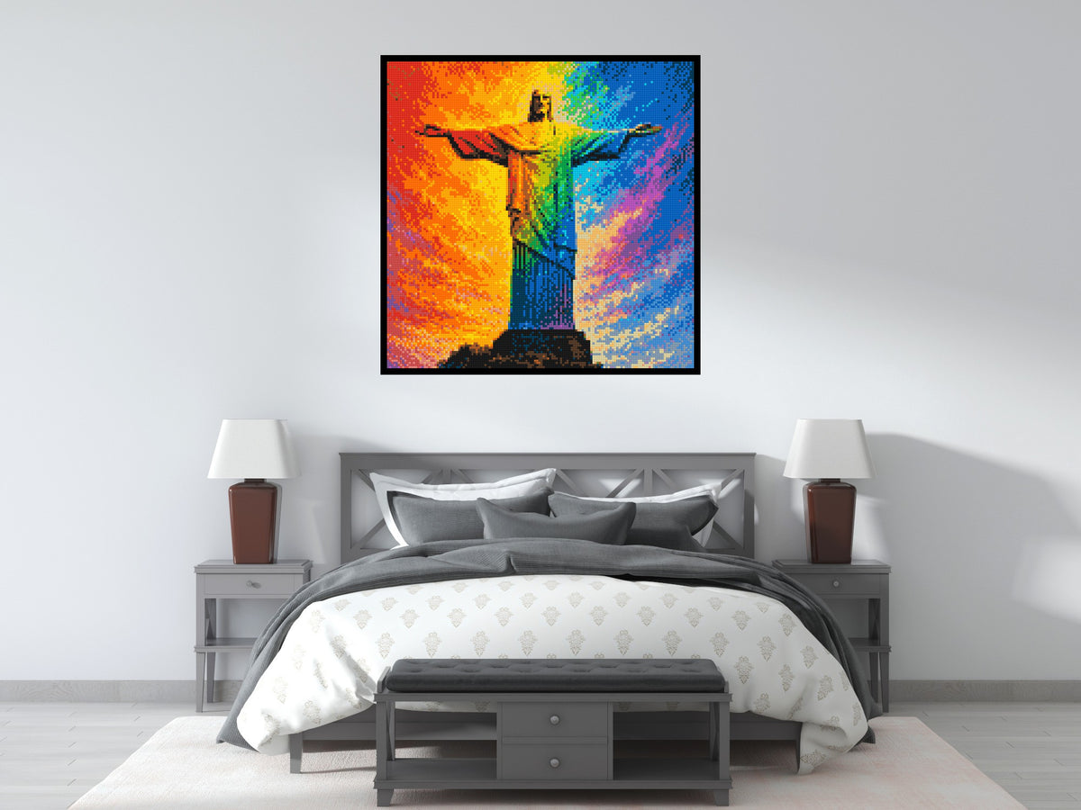 Brazil's Rio de Janeiro Christ the Redeemer Vibrant Post-Impressionist - Brick Art Mosaic Kit 6x6 scene with frame