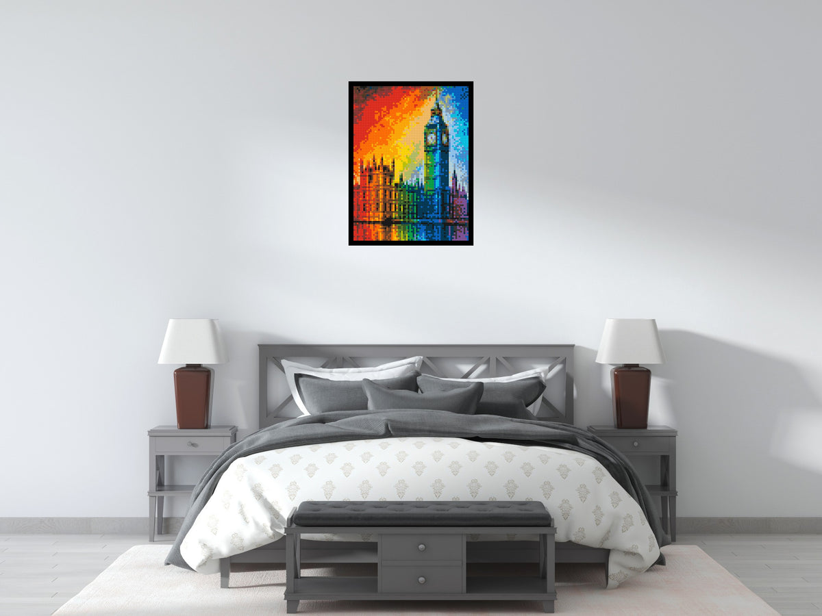 London's Big Ben Vibrant Post-Impressionist - Brick Art Mosaic Kit 3x4 scene with frame