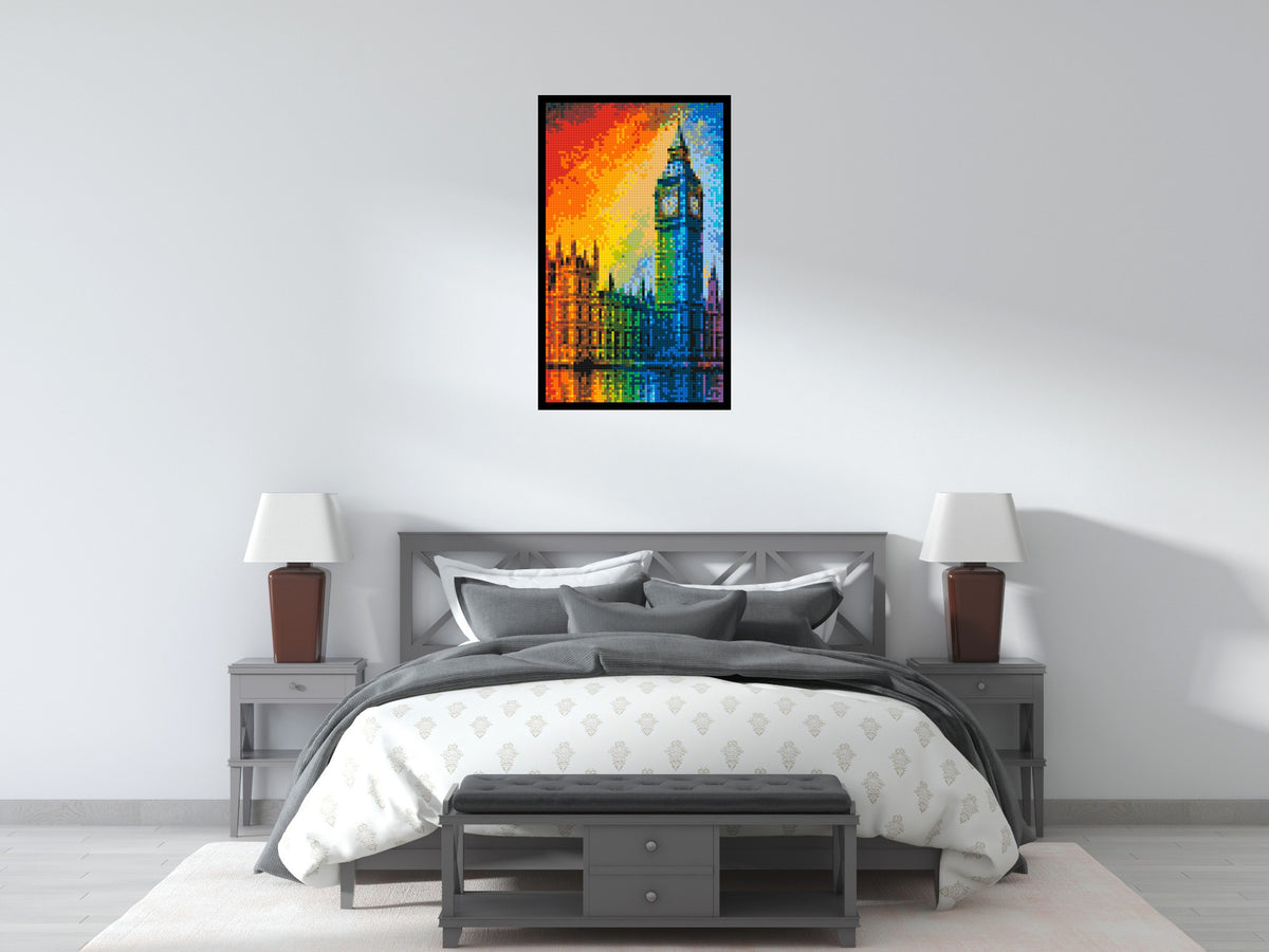 London's Big Ben Vibrant Post-Impressionist - Brick Art Mosaic Kit 3x5 scene with frame