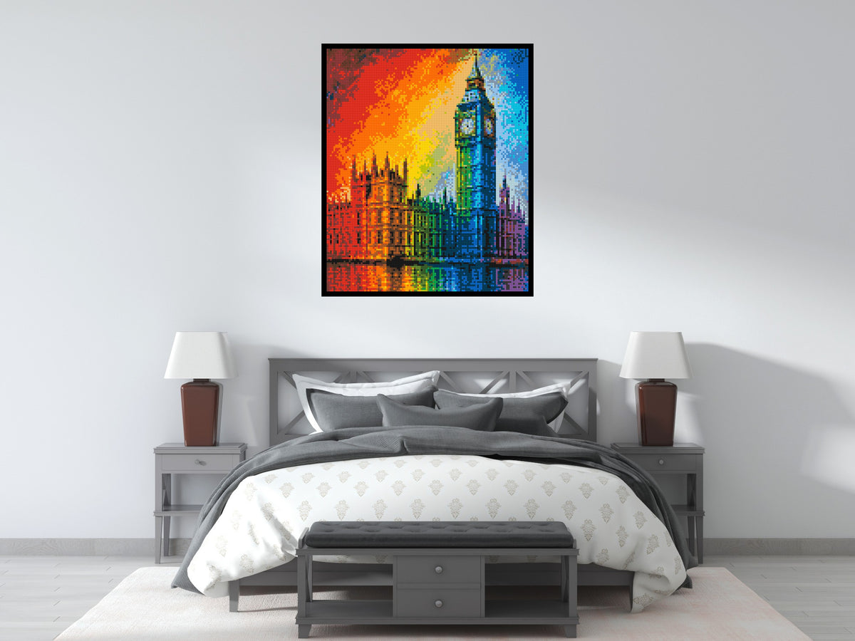 London's Big Ben Vibrant Post-Impressionist - Brick Art Mosaic Kit 5x6 scene with frame