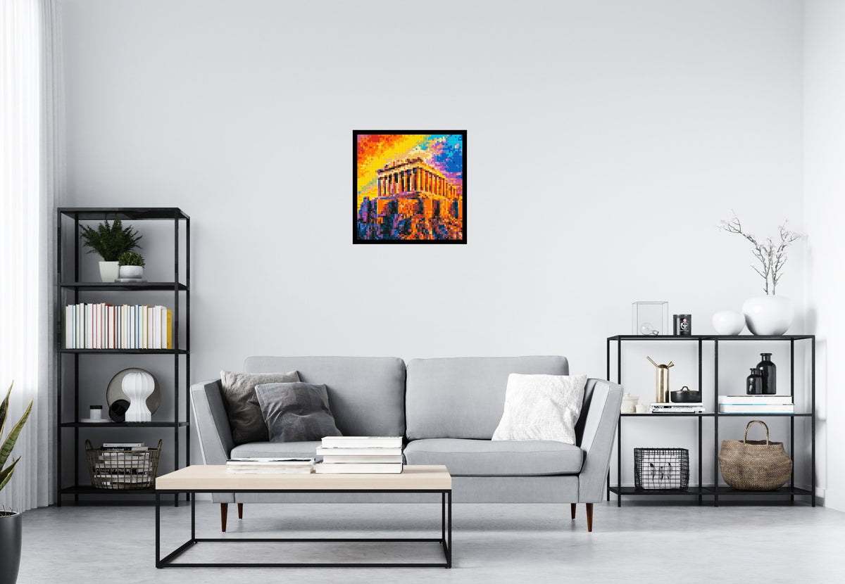 Athens Parthenon Vibrant Post-Impressionist - Brick Art Mosaic Kit 3x3 scene with frame