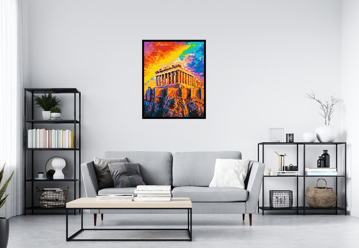 Athens Parthenon Vibrant Post-Impressionist - Brick Art Mosaic Kit 4x5 scene with frame