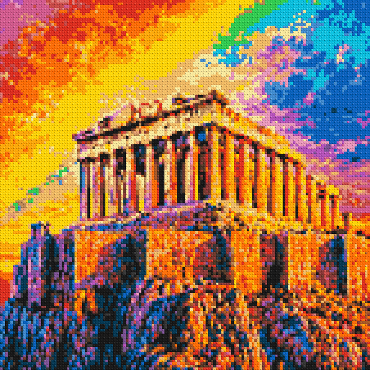 Athens Parthenon Vibrant Post-Impressionist - Brick Art Mosaic Kit 6x6 large