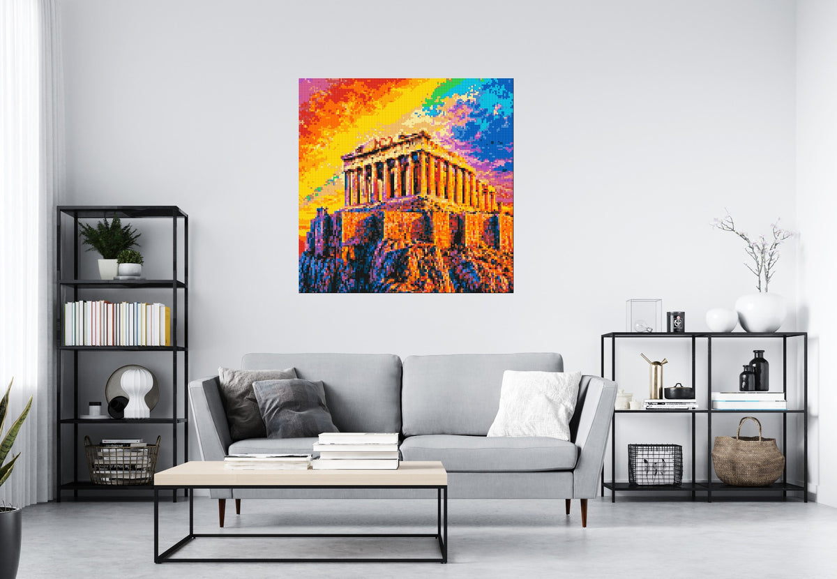 Athens Parthenon Vibrant Post-Impressionist - Brick Art Mosaic Kit 6x6 scene