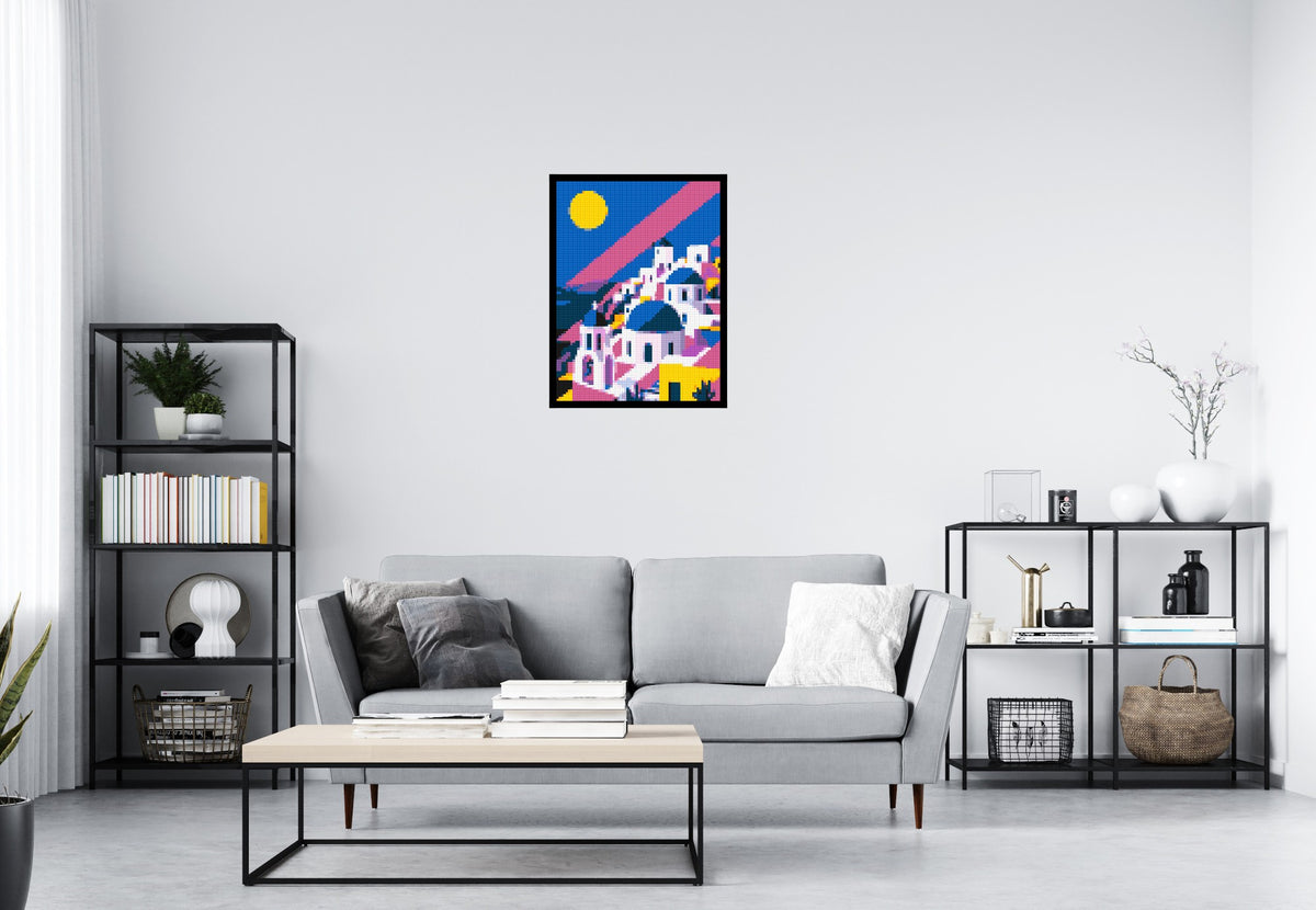 Santorini Geometric Pop Art - Brick Art Mosaic Kit 3x4 scene with frame