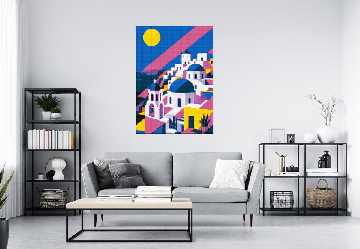 Santorini Geometric Pop Art - Brick Art Mosaic Kit 5x7 scene
