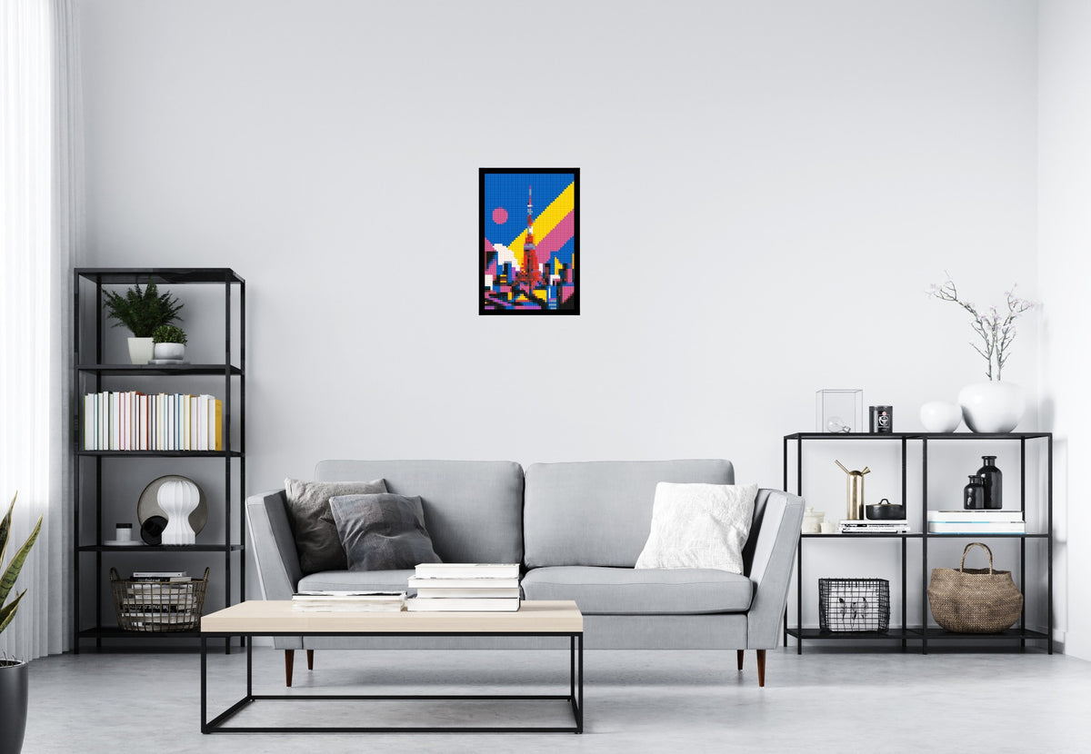 Tokyo Tower Geometric Pop Art - Brick Art Mosaic Kit 2x3 scene with frame