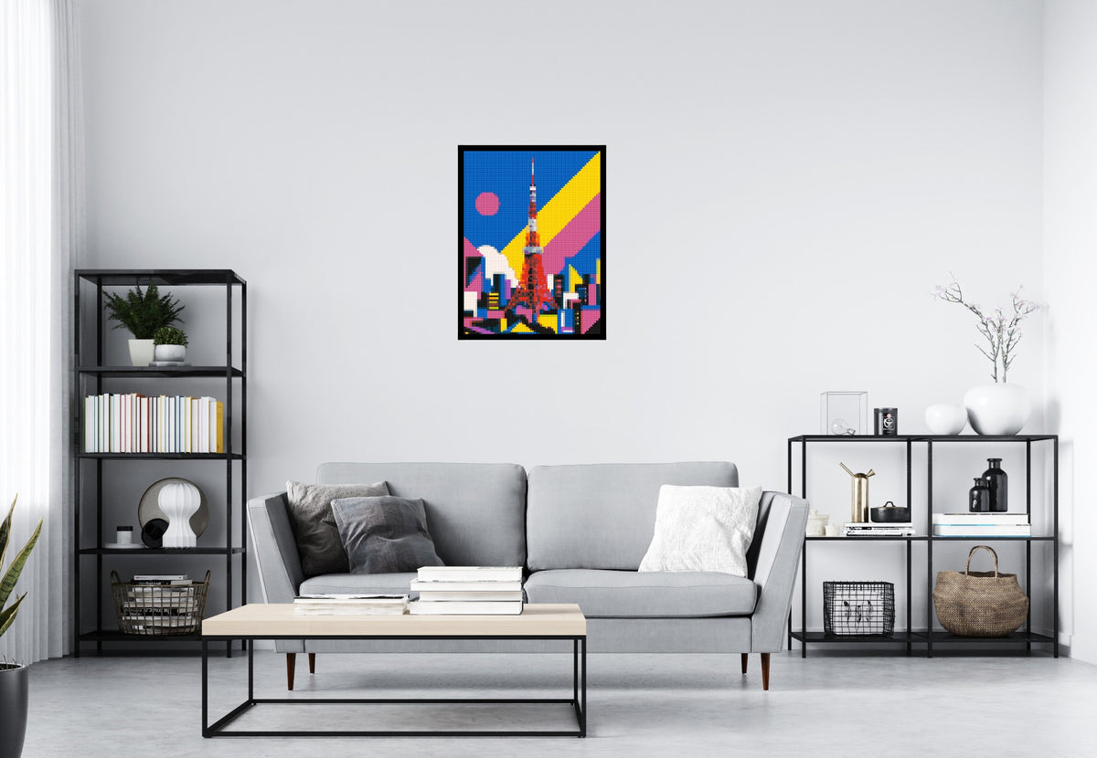 Tokyo Tower Geometric Pop Art - Brick Art Mosaic Kit 3x4 scene with frame