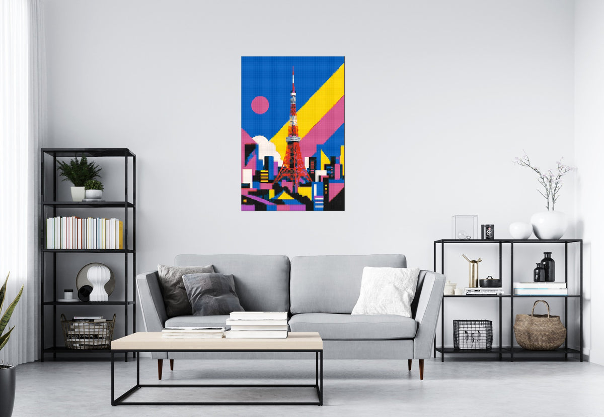 Tokyo Tower Geometric Pop Art - Brick Art Mosaic Kit 4x6 scene