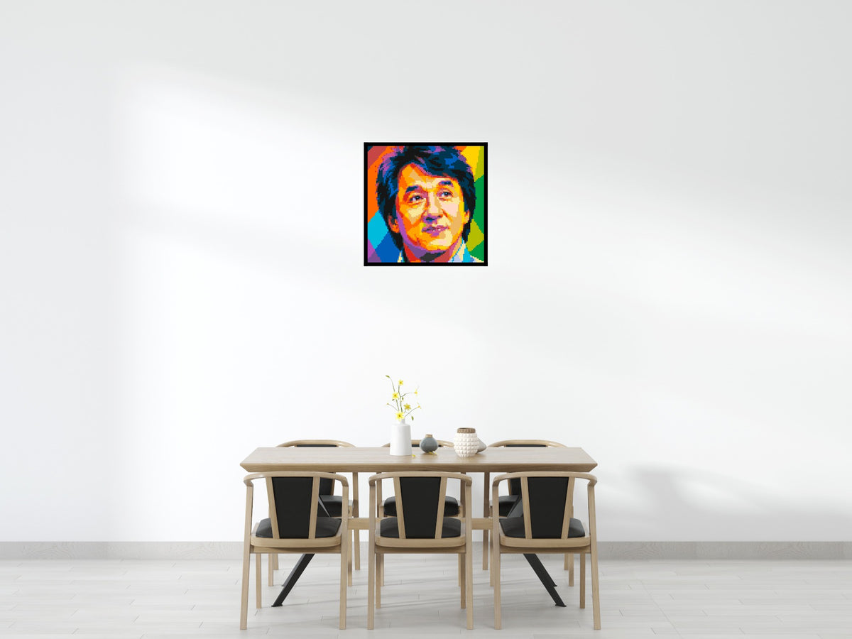 Jackie Chan Geometric Pop Art - Brick Art Mosaic Kit 4x4 scene with frame