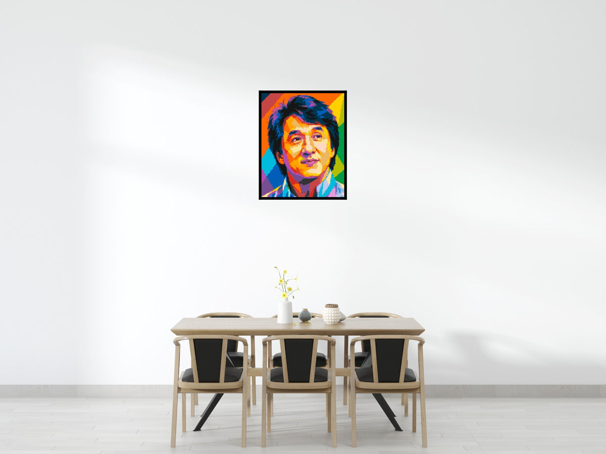 Jackie Chan Geometric Pop Art - Brick Art Mosaic Kit 4x5 scene with frame