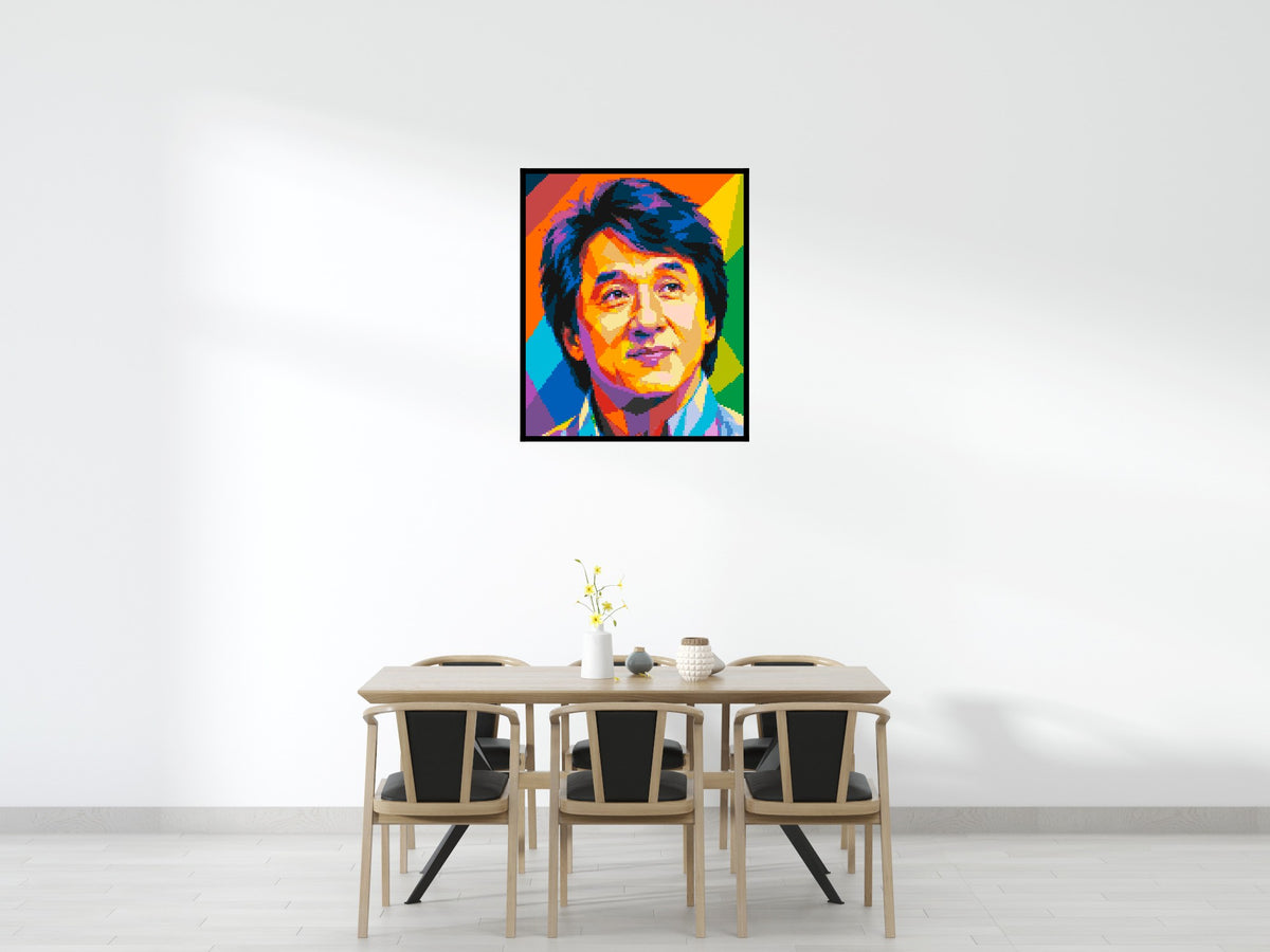 Jackie Chan Geometric Pop Art - Brick Art Mosaic Kit 5x6 scene with frame