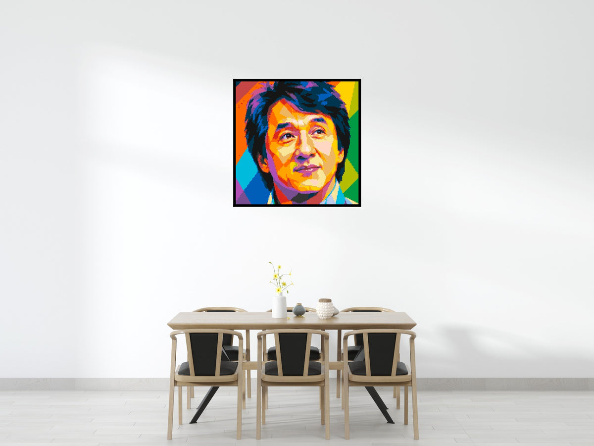 Jackie Chan Geometric Pop Art - Brick Art Mosaic Kit 6x6 scene with frame