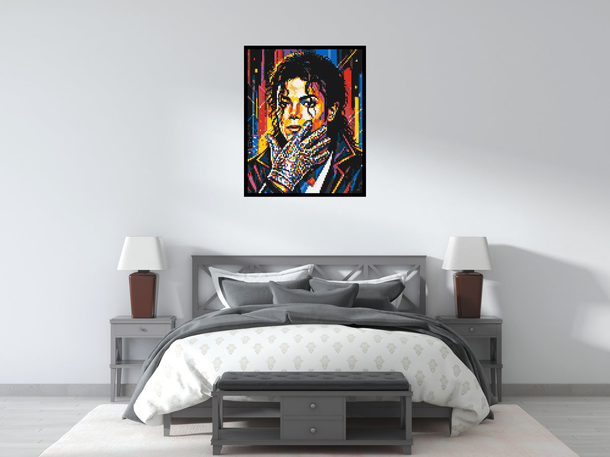 Michael Jackson Vector Pop Art Portrait - Brick Art Mosaic Kit 4x5 scene with frame