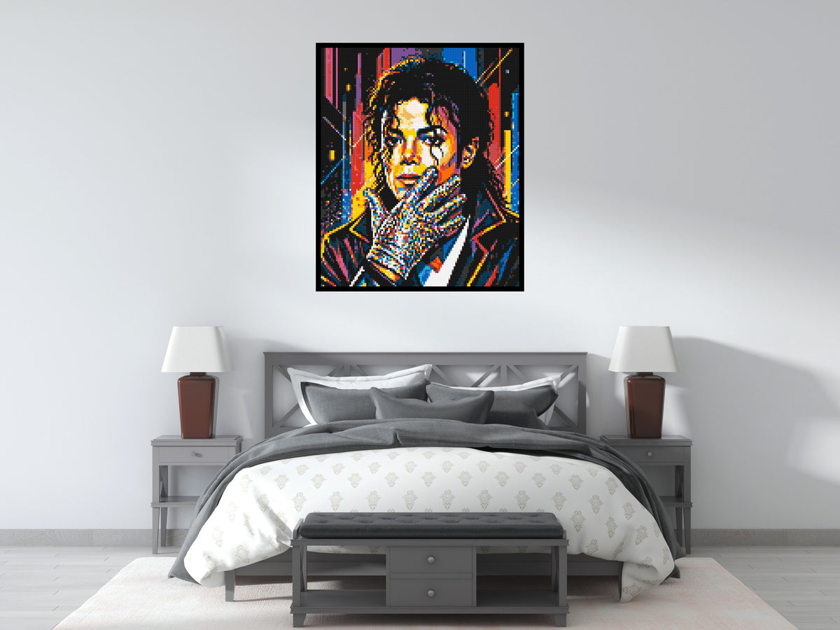 Michael Jackson Vector Pop Art Portrait - Brick Art Mosaic Kit 5x6 scene with frame