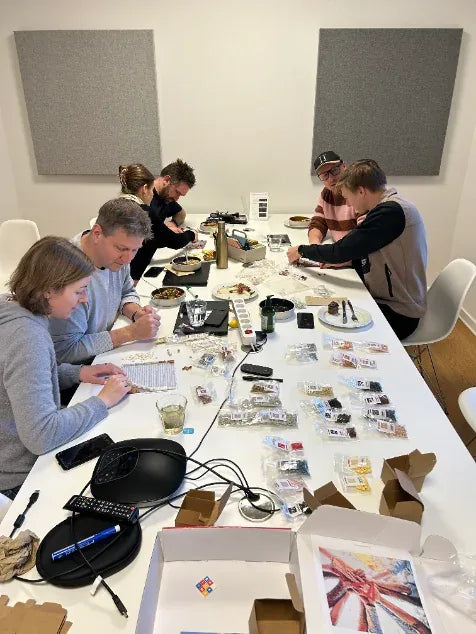 Team building together at a table
