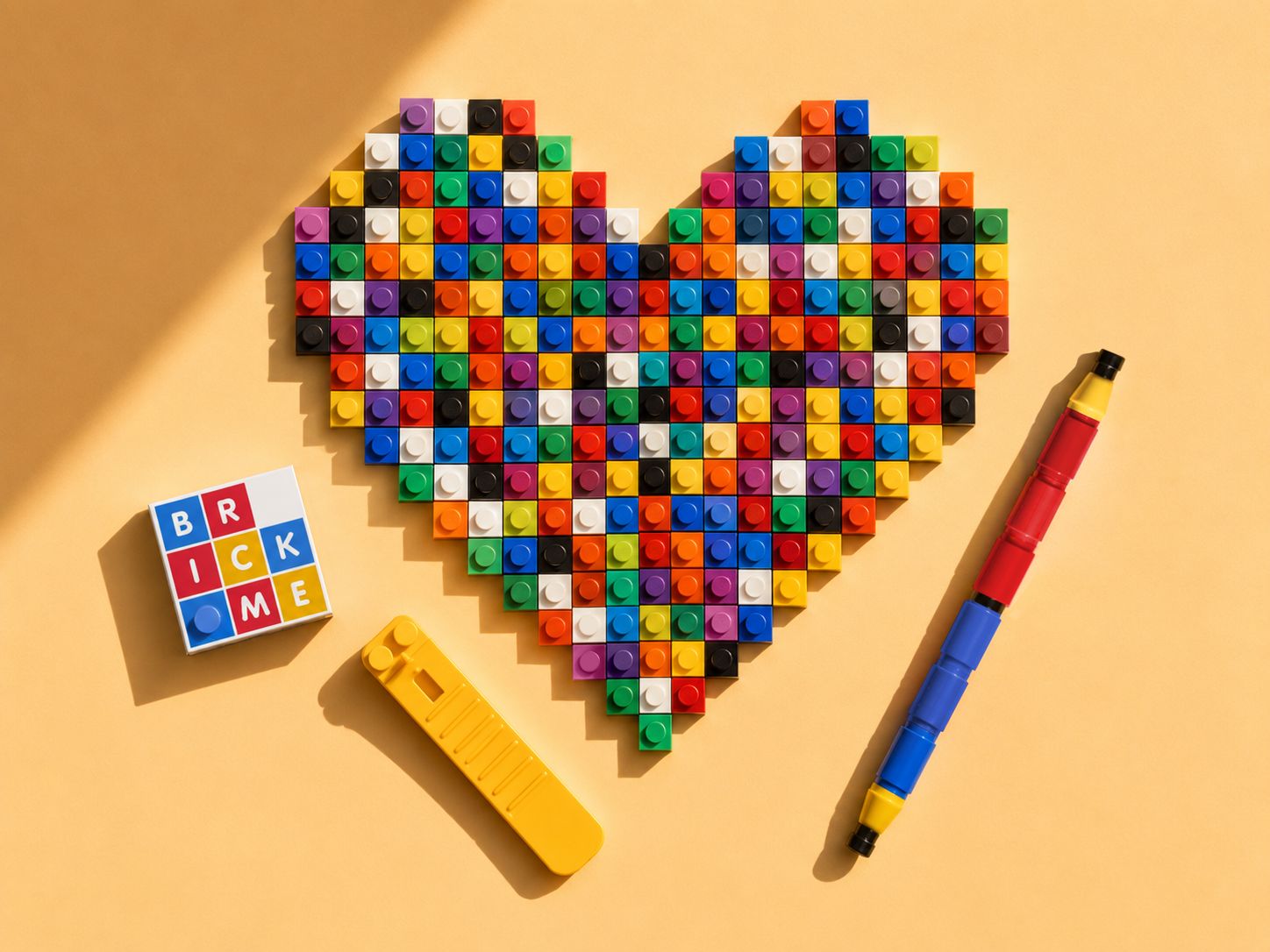 Brick Me brick heart mosaic with brand packaging and tools
